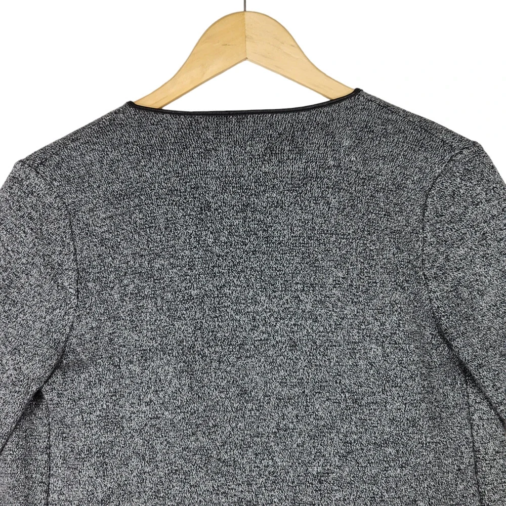 Zara‎ S Womens Cardigan Sweater Gray Black Oversized Open Front Faux Leather